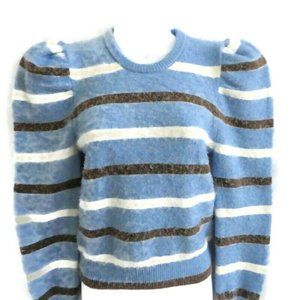 Derek Lam 10 Crosby Sweater Puffy Sleeves WooL Blue White Brown Stripe M Medium